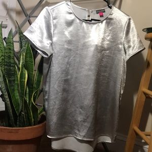 Metallic silver polyester small Vince Camuto top